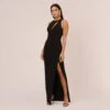 Knit Crepe Sleeveless Column Gown With Cutout Neckline In Black