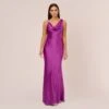 Asymmetrical A-Line Satin Gown With Rhinestone Trim In Wild Orchid -Adrianna Papell Shop MN1E208379 AD510 Regular Default