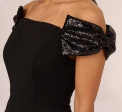 Stretch Crepe Off The Shoulder Gown With Sequin Bows In Black -Adrianna Papell Shop MN1E208598 AA002 Regular Detail 08c74456 eb76 4058 9a9a 4c3cd10ca975